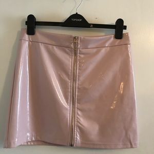 NWOT Blush pink faux leather zip up mini skirt